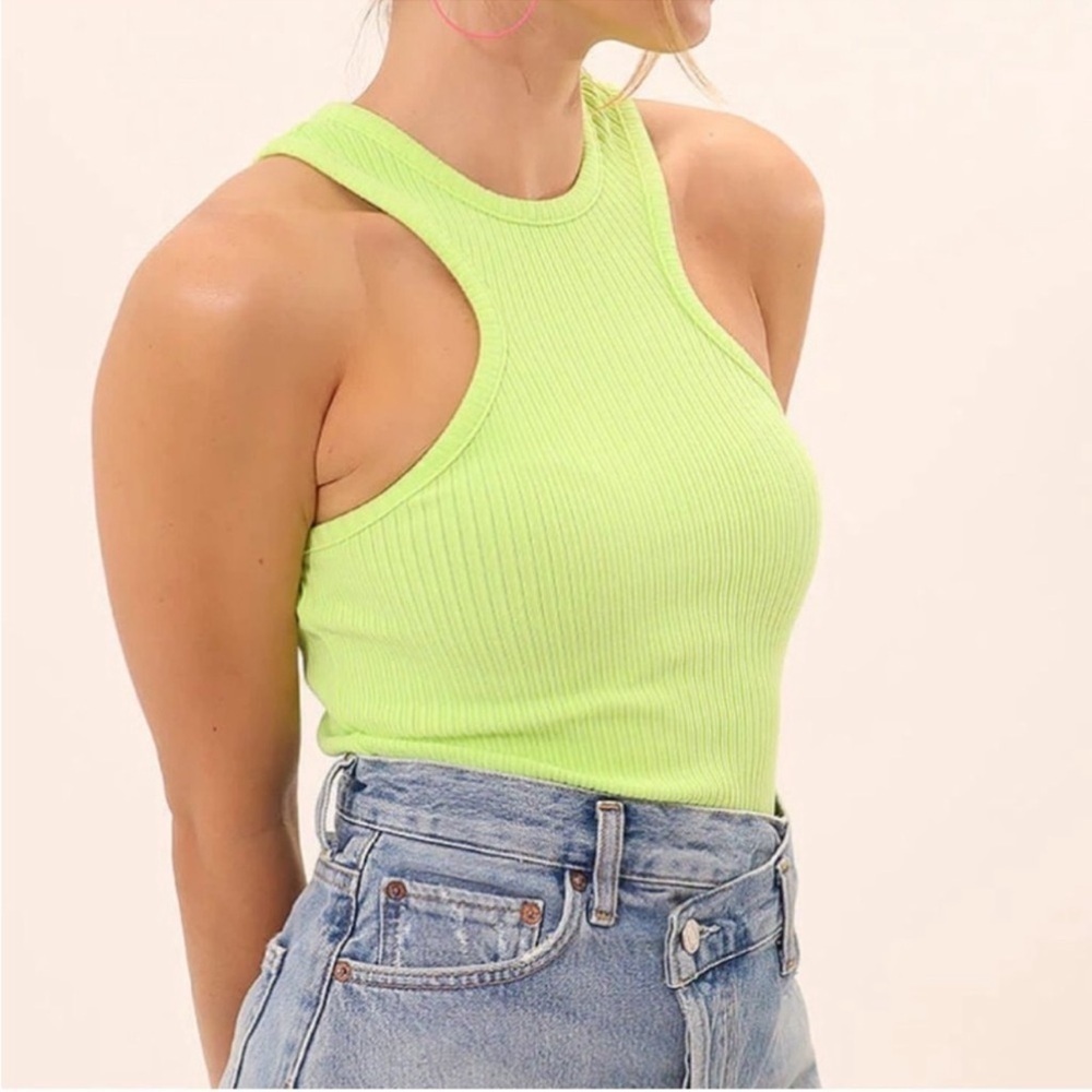 NWT AGOLDE Bea Cutaway Tank Top in Fuji Bright Pale Size Small Ribbed